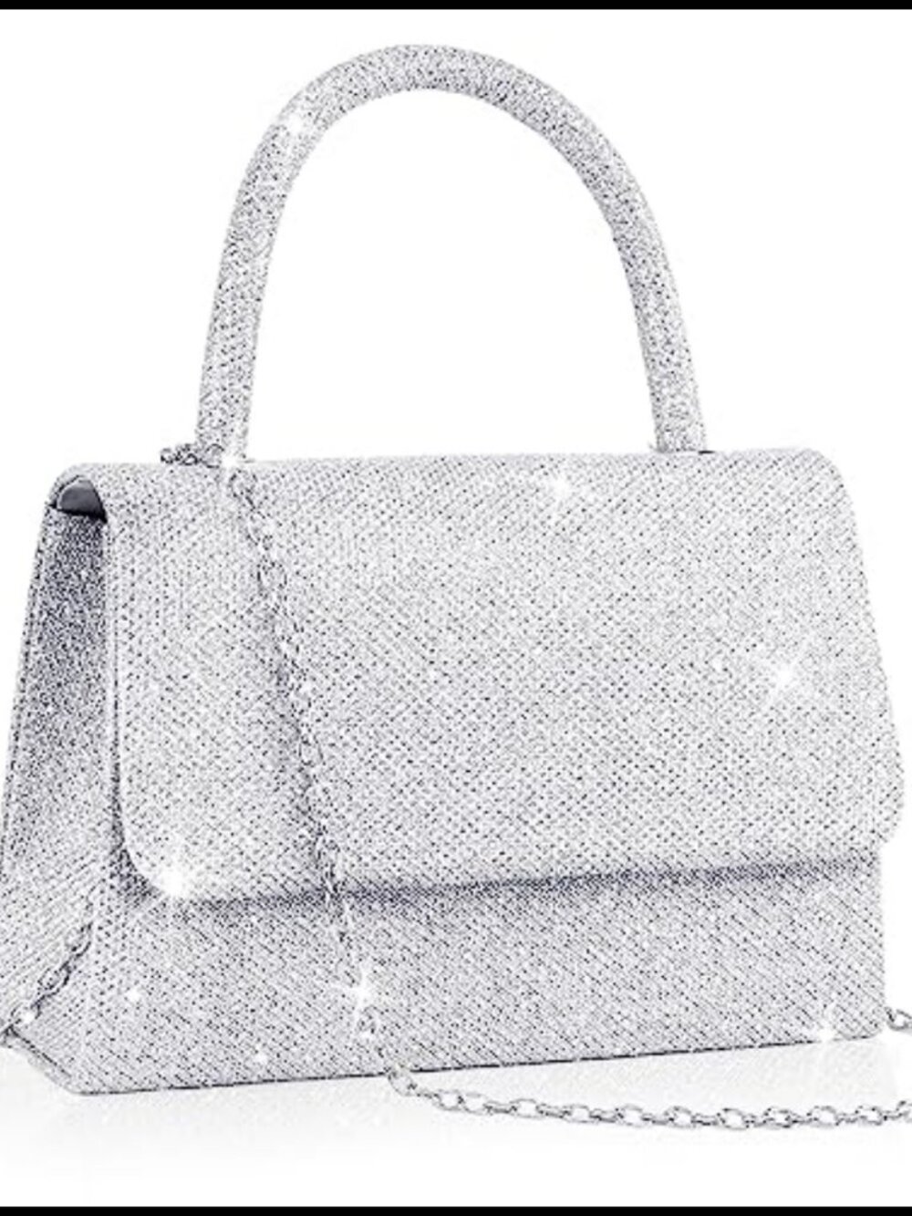 Glitter Top Handle Evening Clutch Purse with Chain Detachable Strap Formal